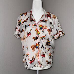 Isaac Mizrahi Sleepwear Women's Size Small Dogs & Rainbows Pride TOP ONLY